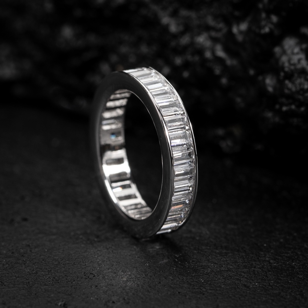 Mens Iced Channel Set Cz Baguette White Gold Plated Eternity Band Statement Ring
